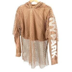 Ivy Park Beige Mesh Layered Cropped Hoodie